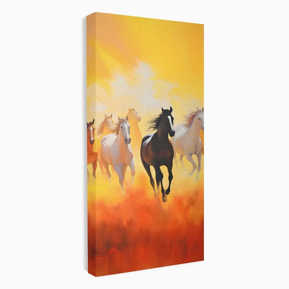 Tablou canvas cu pictura cu cai in galop, fara rama, pe sasiu de lemn